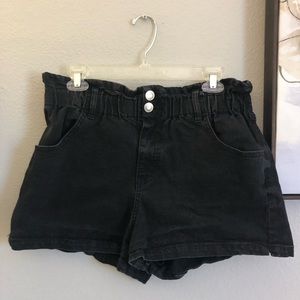 High Waisted Paper Bag Mom Jean Shorts